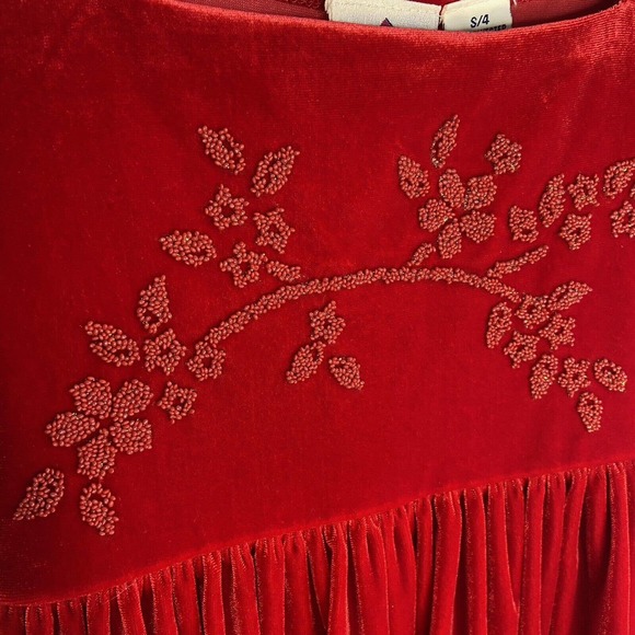 VTG Girls Velour Red Dress Size 4 Christmas Valentines Soft Slip On Short Sleeve - Picture 5 of 8